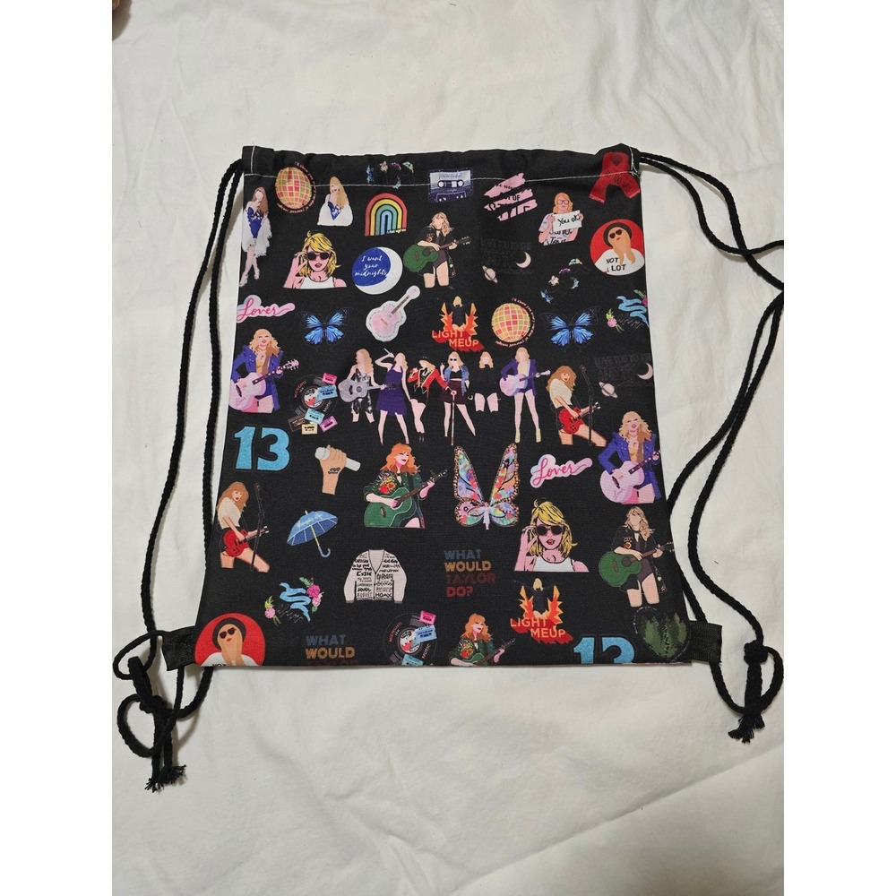 Taylor Swift Eras Tour Black Drawstring Backpack Print Lover twentyβ two /0105